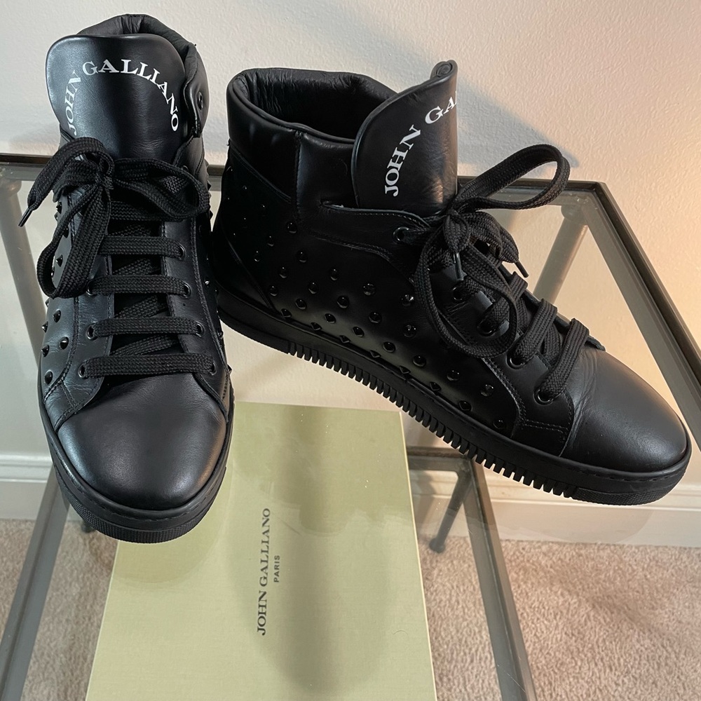 John Galliano Paris studded High Top Sneakers